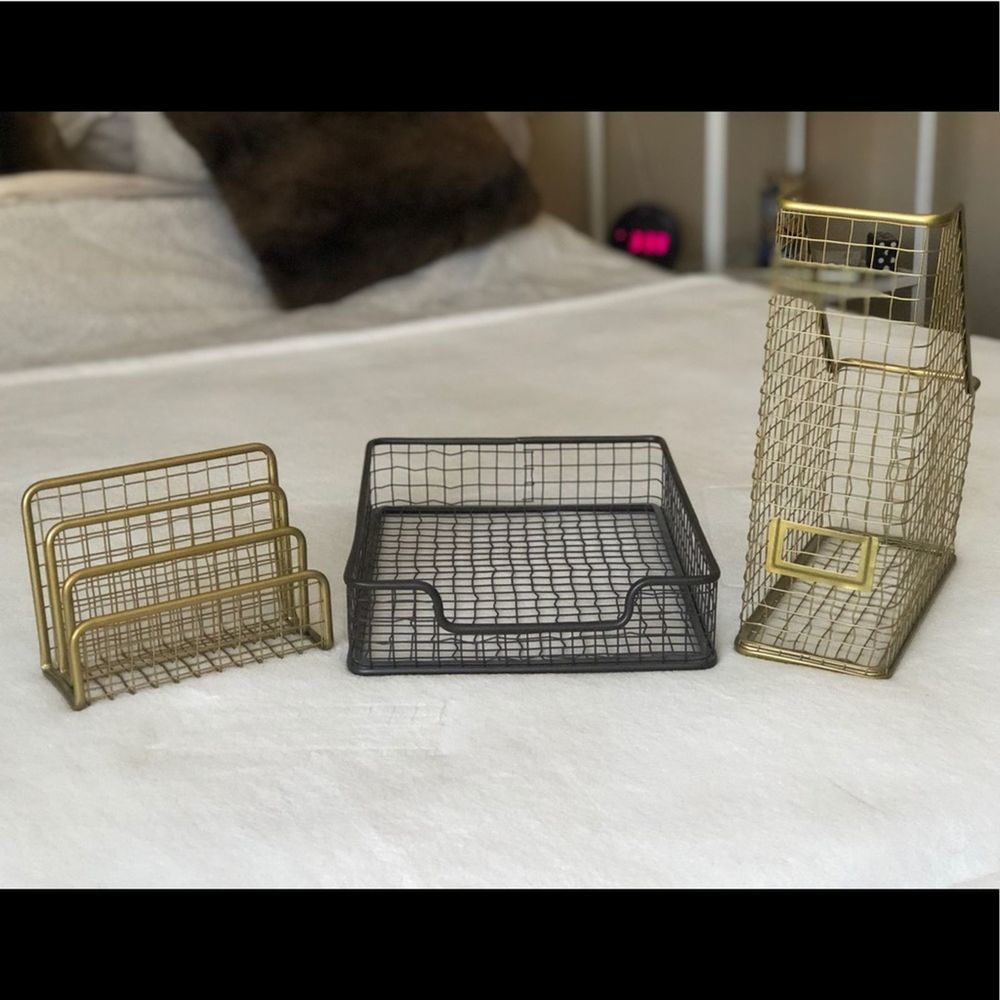 Minimal Wire Basket Desk Organizer Set
